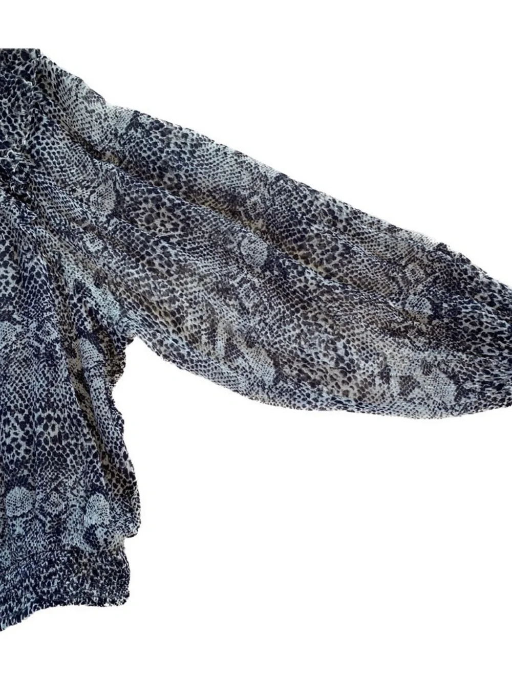 Free‎ People Roma Smocked Tie Back Puff Sleeve Top Snakeskin Black Grey Small